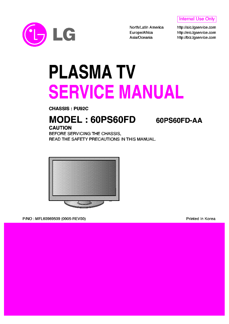 LG 60PS60FD[-AA] CHASSIS PU92C service manual (1st page)